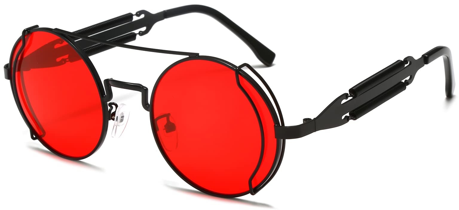 YAMEIZE Sonnenbrille Damen Vintage Runde Steampunk-mit UV400 Schutz Metallrahmen Brille Fahren für Herren Goldrahmen Schwarzgrau