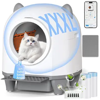HOMALL Katzentoilette XXXL katzenklo selbstreinigend für grossen katzen,Sicherheitsschutz x7, mit Aromabox, Matte, leiser Betrieb & Nachtmodus – für Mehrkatzen weiß K1P | 51.2 cm x 55.6 cm x 60 cm