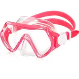 Powmag Taucherbrille Kinder,Schwimmbrille Kinder Schnorchelmaske für Jungen Mädchen Jugendliche, Tauchmaske Schnorchelmaske Nasenabdeckung 180°Panorama HD Anti Nebel Anti-Leck(Rosa)