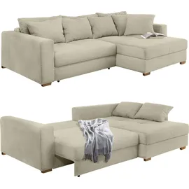 luma-home schönes für dein zuhause Dauerschlaf-Ecksofa mit Federkernpolsterung 288x186 cm, Federkern Bettkasten, Ottomane beidseitig montierbar, Cord Beige Grau / 15154