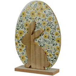 Decoris Dekofigur Osterei und Osterhase 20,5cm Holz Blumenmuster Dekoei Osterdeko Tischdeko Ostern Frühlingsdeko Osterschmuck Hase Figur Geschenk