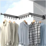 Ausziehbarer, Wandmontierter Wäscheständer Mit Haken, 360° Drehbar, Dreiteilig Zusammenklappbar, Für Balkon, Waschküche, Badezimmer (schwarz)