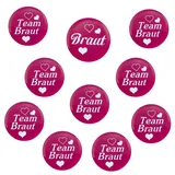 Oblique Unique® 1 x Braut & 9 x Team Braut Buttons für Junggesellenabschied I Hochzeit I Anstecker