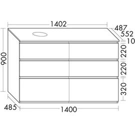 Burgbad Lin20 Waschtischunterschrank inklusive Konsolenplatte, Beckenausschnitt rechts, 6 Auszüge, 1402x487x900mm, SGIG140RF5395, Farbe: Eisblau Matt / Rückwand Anthrazitgrau