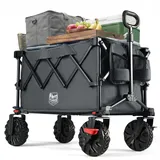 TIMBER RIDGE XXL Bollerwagen Faltbar 250L Breite Reifen mit Bremsen Strandwagen Klappbar 150KG Belastbar mit Getränkehalter All Terrain Transportwagen für Camping Einkaufen Garten