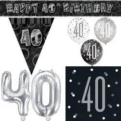 Partyset schwarz 40. Geburtstag Partyset Deko Set silber Party Dekoration Geburtstagsdeko