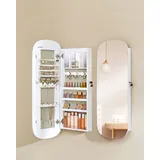 SONGMICS Schmuckschrank, Spiegelschrank, Schmuck-Organizer mit LED-Beleuchtung - Weiß