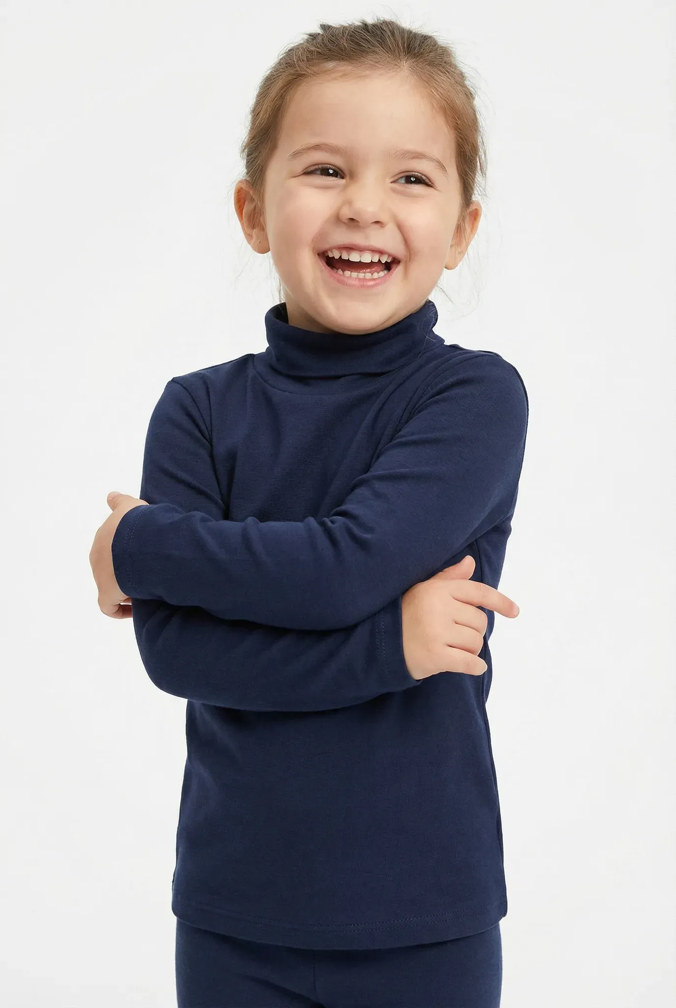 Rollkragenshirt HAPPY GIRLS, Mädchen, Gr. 152, blau (navy), Jersey, Obermaterial: 95% Baumwolle, 5% Elasthan, unifarben, figurbetont hüftbedeckend, Rundhals, abgesteppte Kante, Shirts, in Basic-Form - perfekt als Unterziehshirt