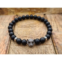 NAHLE Armband Naturstein Perlenarmband Onyx Black Panther, mit Onyx, handmade 18cm