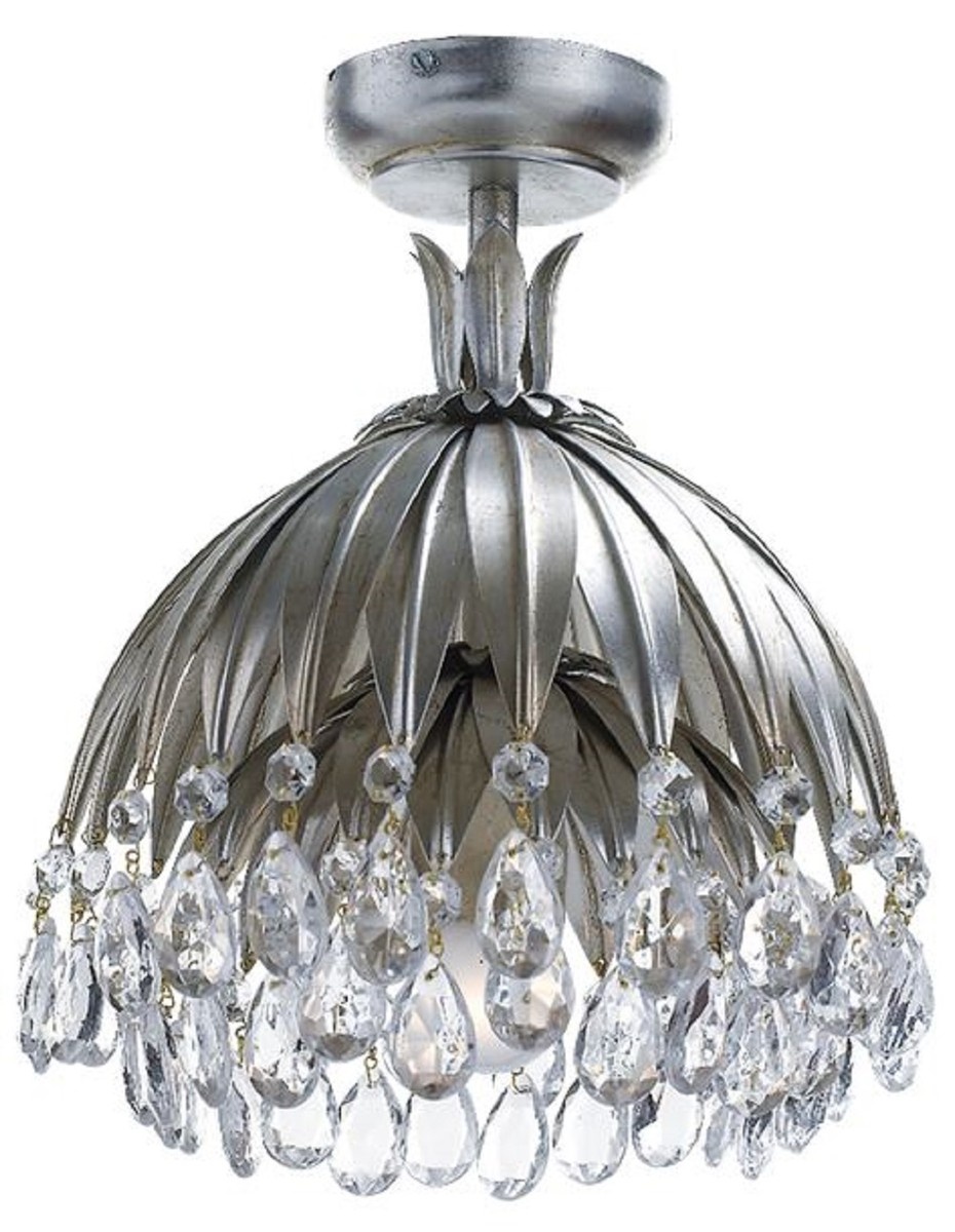 Casa Padrino Luxus Kristall Deckenleuchte Palme Silber Ø 27 x H. 29 cm - Wohnzimmer Deckenleuchte - Hotel Deckenleuchte - Luxus Deckenleuchten