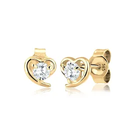 ELLI PREMIUM Ohrstecker Herz Zirkonia Gelbgold weiß 585