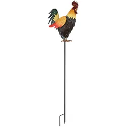 Solarleuchte Hahn Gartendeko Solar Tierfigur Hahn Erdspieß Solarlampe, Metall, LED warmweiß, LxBxH 28,5x13x100 cm