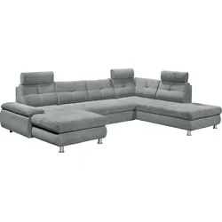 Wohnlandschaft ED EXCITING DESIGN "Alba U-Form", grau, B:349cm H:88cm T:233cm, 100% Polyester, Sofas, mit Bettfunktion, Bettkasten, Kopfstützen, Armteilverstellung