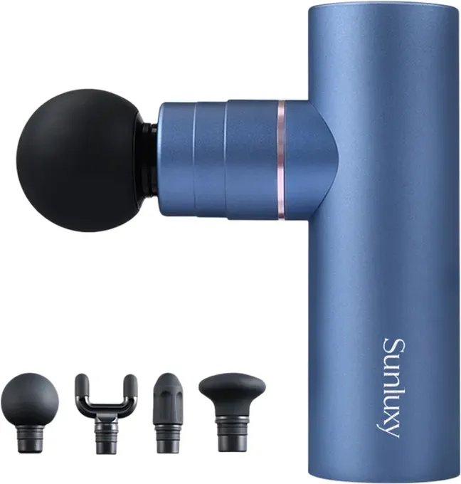 Sunluxy CM20C Elektrische Handmassagepistole – 76W Leistung, 9 Stunden Akkulaufzeit, 5 Geschwindigkeiten & 4 Massageaufsätze, Kompakter Tiefengewebe-Massager