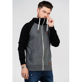 behype Sweatjacke "HENRAY", Herren, Gr. M, grau (dunkelgrau), 70% Baumwolle, 30% Polyester, mehrfarbig, normal, ohne Ausschnitt, Sweatjacken Sweatjacke, mit erhöhtem Kragen