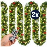 CASARIA Weihnachtsgirlande Led Beleuchtet Innen & Außen Ip44 Weihnachten Deko Weihnachtsdeko Girlande Tannengirlande Kunstgirlande 2x 5m 80leds Geschmückt Mit Fernbedienung - Casaria