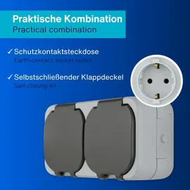 REV Ritter Doppelsteckdose Aufputz IP44 Grau