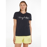 Tommy Hilfiger T-Shirt »REG C-NK SIGNATURE TEE SS«, mit Logoschriftzug, Gr. XS (34), desert sky, , 97795109-XS