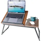 Laptop -Schreibtisch, Betttisch faltbare Beine & Tasse Slot, Lesehalter, Notebook -Stand, Frühstücksfach, Buchhaltersofa, Bett, Terrasse, Balkon ... - Braun