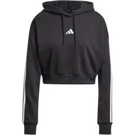 adidas Women's Essentials 3-Stripes French Terry Cropped Hoodie, Black/White, XL