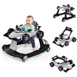 COSTWAY 4 in 1 Lauflernhilfe, Lauflernwagen klappbar mit einstellbarer Höhe & Geschwindigkeit, Baby Walker Autoförmig mit Musikbox, Licht & Rädern, Gehfrei Baby ab 6 Monaten, 15kg Belastbar (Grau)