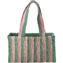 RICE Raffia Shoppingtasche Streifen, 20x11x33cm, grün