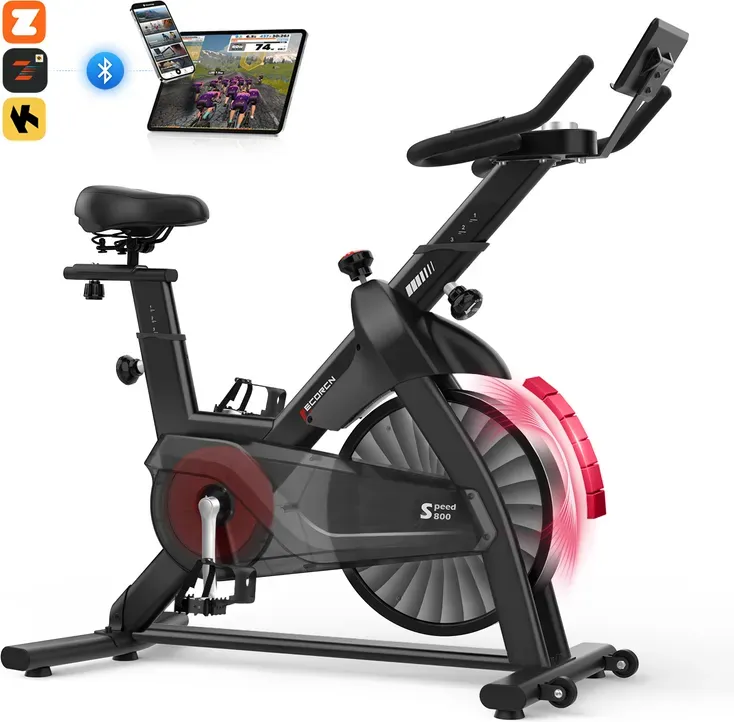 Neezee Heimtrainer Fahrrad mit APP, leises Ergometer mit magnetischem Widerstand, großem Tablet-Halter und superweichem Sitz, verbessertem LCD-Monitor, bis 150 kg