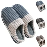 Genérico Hausschuhe für Herren, Plüsch, kuschelig, Winter, Plüsch, weich, warm, rutschfest, Gummisohle, grau, 48 EU - 48 EU