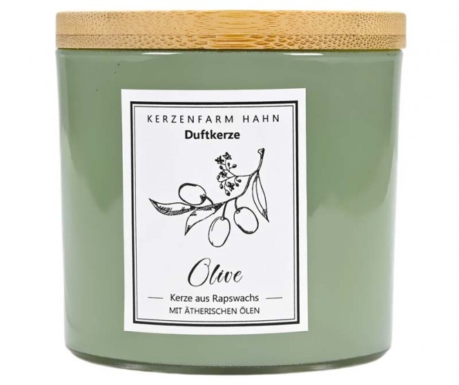 Kerzenfarm Hahn Duftkerze im Trendglas Olive