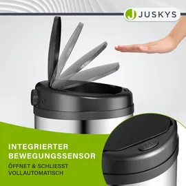 Juskys Runder Mülleimer mit Sensor - Silber