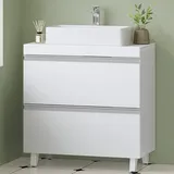 Hzuaneri Waschbeckenunterschrank, Badezimmerschrank mit 2 Schubladen, Badezimmer Unterschrank, Viel Stauraum, Waschtischunterschrank freistehend, 30 x 60 x 64 cm, weiß BC26903X