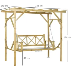 Outsunny - Pergola - 221Lx140Wx196Hcm - Naturholz