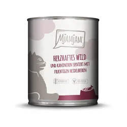 MJAMJAM Leckere Mahlzeit 800g Dose Katzennassfutter 6 x 800 Gramm herzhaftes Wild & Kaninchen an fruchtigen Heidelbeeren