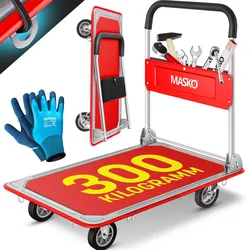 MASKO® Plattformwagen Transportwagen Lagerwagen Klappbar Inkl. Arbeitshandschuhe   Feststellbremse Transporthilfe   Mit 6 Sicherungsösen   360° Lenkrollen   Paketwagen Klappwagen