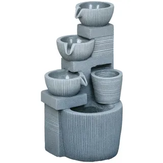 Outsunny Springbrunnen aus Kunstharz Outdoor Gartenbrunnen mit LED Beleuchtung 4 Stufen Steinoptik Pumpe Dekorationsbecken Zimmerbrunnen Zierbrunnen für Garten Rasen 31x27x57 cm Grau