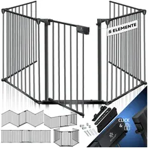 Kesser Kesser® Kaminschutzgitter Mit Tür Metall Ofenschutzgitter Laufgitter Laufstall Absperrgitter Tierschutzgitter Türschutzgitter Für Kinder-sicherung Schwarz