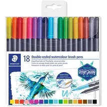 Staedtler Schreib- und Zeichbedarf 3001 Doppelfasermaler mit Pinselspitze, wasservermalbar, 18er Set