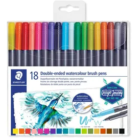 Staedtler Schreib- und Zeichbedarf 3001 Doppelfasermaler mit Pinselspitze, wasservermalbar, 18er Set