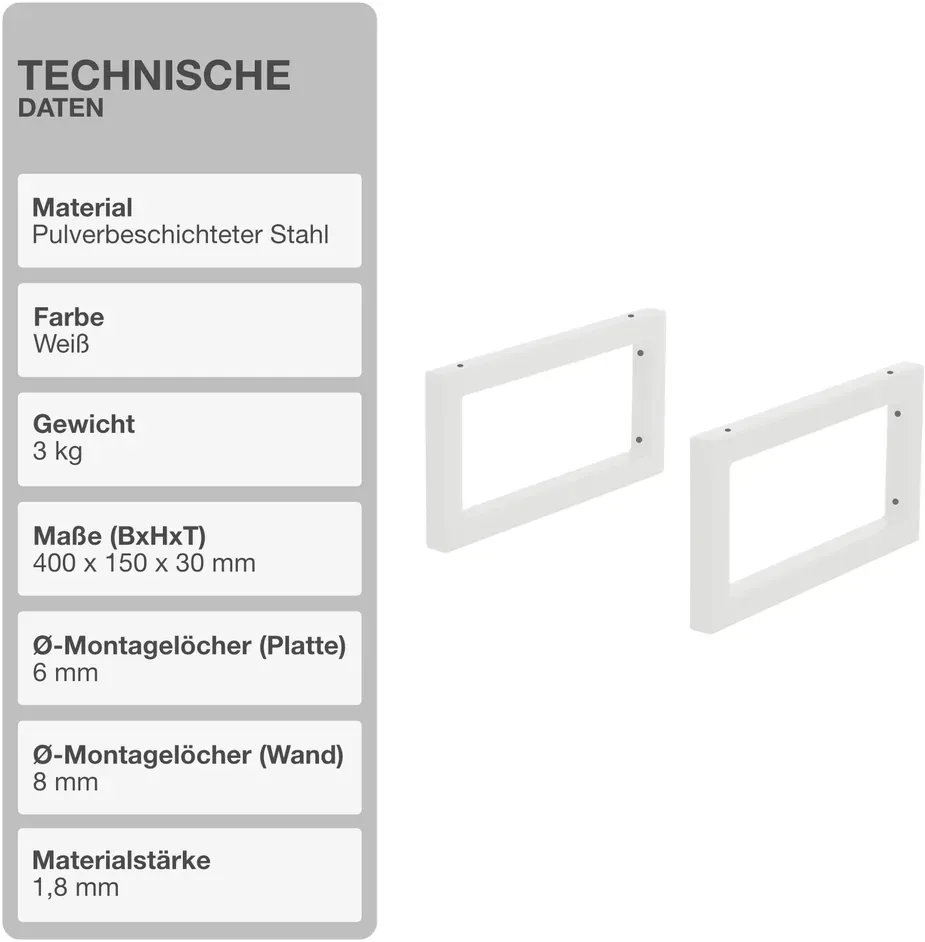 Wandkonsole | Rechteckig | Weiß | 2 Stück