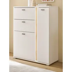 Bellport Highboard in Weiß matt & Wotan Eiche, 100 x 125 cm, inkl. Kommode