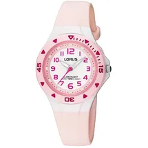 Lorus Mädchen-Uhr 0 mm Edelstahlgehäuse Rosa/Urethanarmband Weiß
