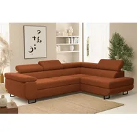 Fun Möbel Ecksofa Sofa mit Schlaffunktion METZ Stoff Poso Rostbraun Ottomane Rechts