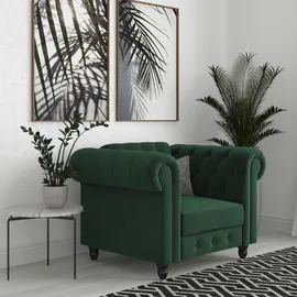 dorel home Chesterfield-Sessel Felix Veloursstoff 111 x 83 x 87 cm Dunkelgrün mit Rückenlehne 3-fach verstellbar