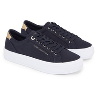 Tommy Hilfiger ESSENTIAL VULC CANVAS SNEAKER Plateausneaker Kontrastbesatz in Metallicoptik, Freizeitschuh, Halbschuh, Schnürschuh blau 35