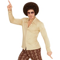 70er Jahre Retro Hemd mit und ohne Muster Disco Herren Kostüm Siebziger Schlager, Größe:L/XL, Farbe:Beige