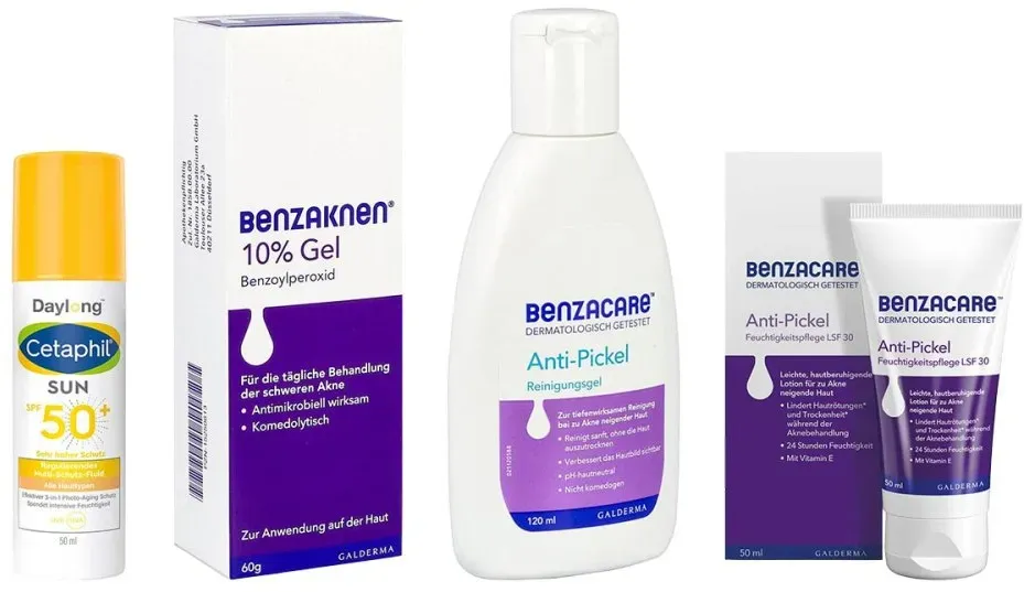 Benzaknen 10% Akne-Set: Reinigen, behandeln & UV-Schutz