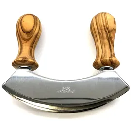 Olivenholz-erleben Wiegemesser DESIGN mit gedrechselten Griffen aus Olivenholz Doppelklinge aus Edelstahl 0 cm