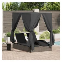 vidaXL Doppelte Sonnenliege mit Dach 205 x 129 x 200 cm Grau