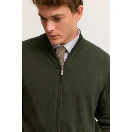 Bugatti Strickjacke "Regular Fit", Herren, Gr. XL, 190, oliv, Strick, 100% Baumwolle, unifarben, regular fit, ohne Ausschnitt, Rippbündchen, Strickjacken Strickjacke, aus Baumwolle mit Stehkragen