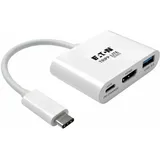 Eaton Power Quality Tripp Lite Series USB-C zu HDMI Adapter mit USB-A Port and PD-Aufladung, HDCP, Weiß
